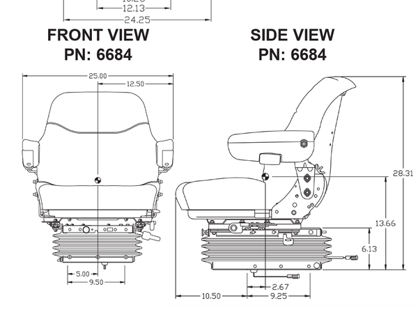 Case IH 71-89 Series Magnum/Steiger 9200-9300 Series Tractor Replacement Seat & Air Suspension - Fits Various Models - Gray Cloth