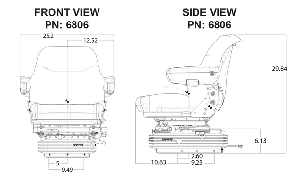 Case IH Magnum, MX Series Magnum, Steiger and STX Steiger Series Tractor Replacement Seat & Air Suspension - Fits Various Models - Gray Cloth