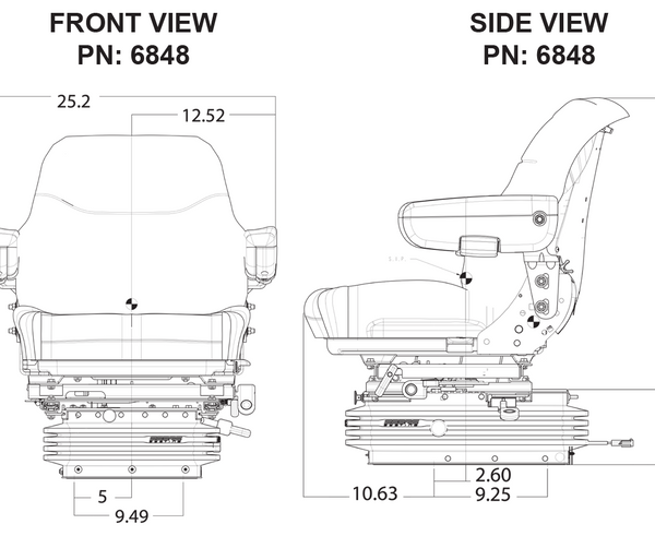 Ford/New Holland 70 Genesis Series/80 4WD Series Tractor Replacement Seat & Air Suspension - Fits Various Models - Gray Cloth