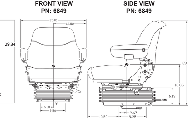 Ford/New Holland 70 Genesis Series/80 4WD Series Tractor Replacement Seat & Air Suspension - Fits Various Models - Gray Cloth