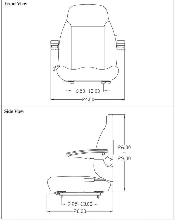 John Deere Loader/Backhoe Seat Assembly w/Arms - Fits Various Models - Black Vinyl