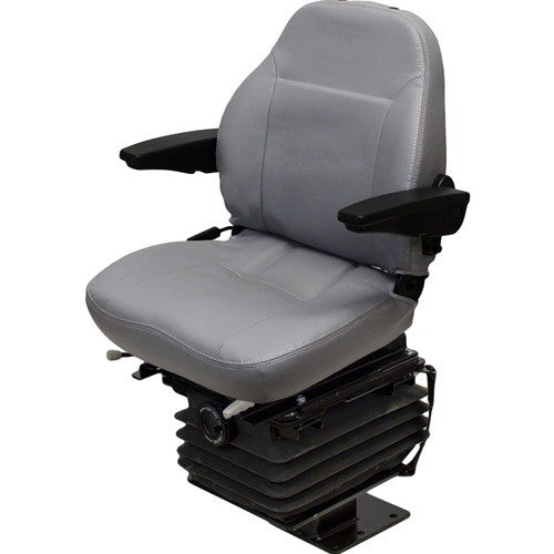 Case 580 Series Loader/Backhoe Replacement Seat & Mechanical Suspension w/Arms - Fits Various Models - Gray Vinyl