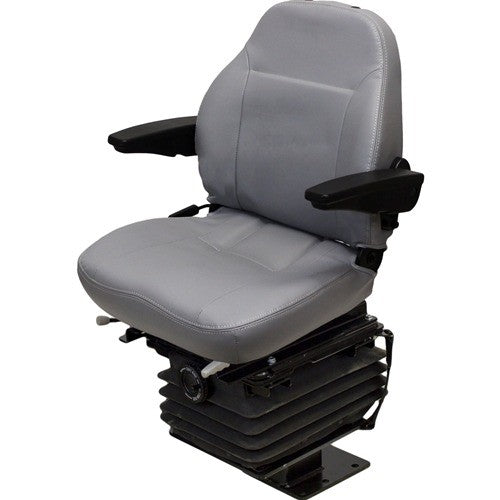Case 580 Series Loader/Backhoe Seat & Mechanical Suspension w/Arms - Fits Various Models - Gray Vinyl
