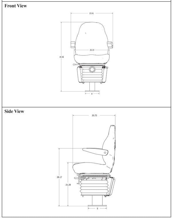 Case 580 Series Loader/Backhoe Seat & Mechanical Suspension w/Arms - Fits Various Models - Gray Vinyl