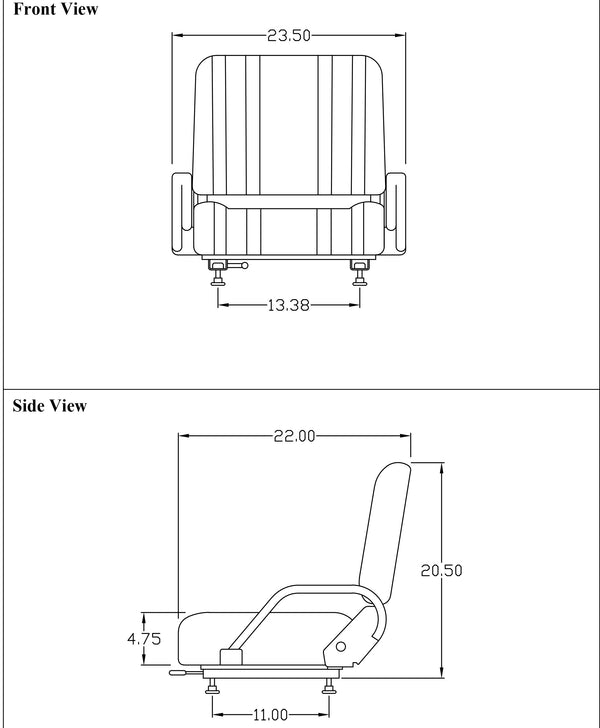 Caterpillar Forklift Replacement Seat Assembly - Fits Various Models - Black Vinyl