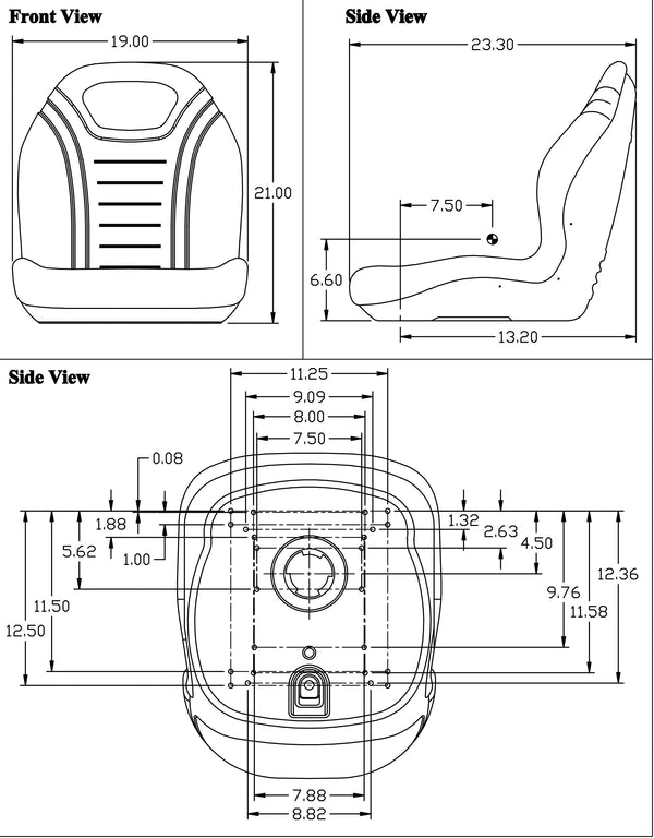 Kubota BX Series Compact Tractor Replacement Bucket Seat Kit - Fits Various Models - Black Vinyl